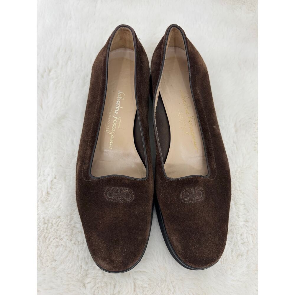 Salvatore Ferragamo Brown Suede Wedge Loafers 9.5 B - Picture 3 of 10